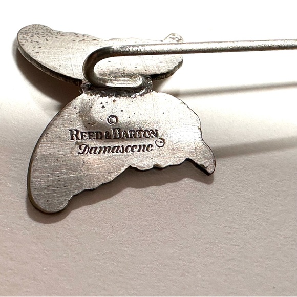 Vintage Reed & Barton Damascene Butterfly Stick Pin Lapel Hat Retro - Picture 3 of 3